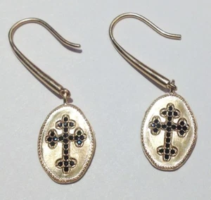 boucle d'oreilles nouveauté 2018 pendante pl.or croix en cristal onyx noir 248 - Picture 1 of 4