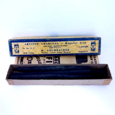 Vintage Grumbacher Artist’s Charcoal No. 6A 5 varas com caixa - Imagem 1 de 4