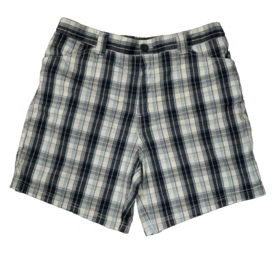 Шорты-чино Bobbie Brooks в клетку плоские спереди с высокой талией с карманами синие и белые 1X - Изображение 1 из 4