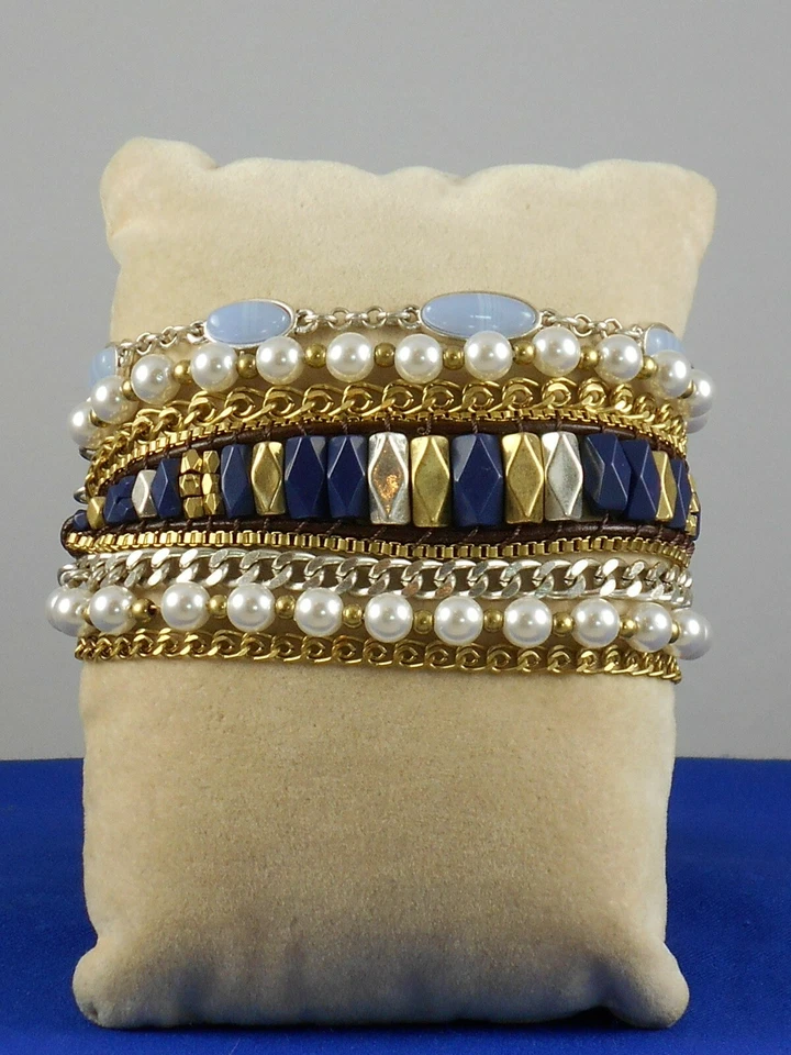 Pulsera Lucky Brand Dos Tonos Imitación Perla Azul Multi Hilo Cuentas JWEL2236 $65 Foto 1 de 2