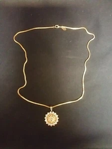 1980s Nolan Miller Rhinestone Sunflower Pendant w/24" Gold Tone Necklace - Picture 1 of 6