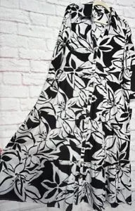 XL/1X/2X/3X nuovo nero bianco floreale cotone camicia abito spolverino copricostume spiaggia - Foto 1 di 23