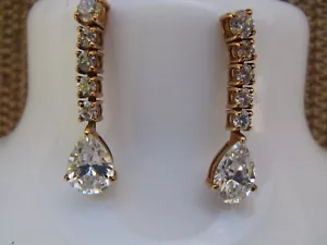 Aretes colgantes vintage de oro amarillo de 10k con piedra transparente 4,2 g - Imagen 1 de 11