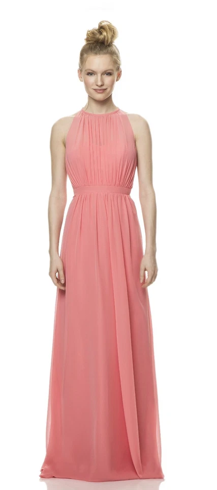 Vestido de Dama de honor Bari Jay Tulipán Rosa Gasa Cuello Alto Sin Mangas Baile de graduación Talla 12 1471 Foto 1 de 4