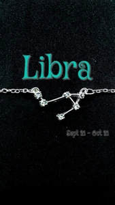 Libra Zodiac Constellation Necklace Silver color CZ stones 18'' chain  - Picture 1 of 8