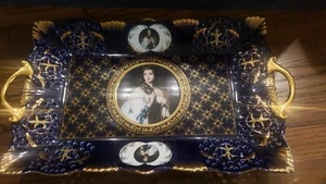 Vintage Regency Porcelain Replica, Cobalt Blue Gold Serving Tray Porcelain - Picture 1 of 6