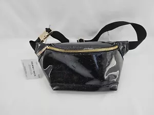 Black & Glitter Glossy Fanny Pack/ Waist Belt Bag With Gold Color Metal Buckle - Picture 1 of 7