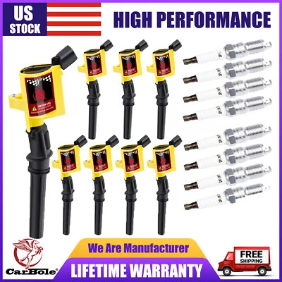 Paquete de 8 bujías y 8 bobinas de encendido DG508 para Ford F150 Lincoln 4,6 L 5,4 L V8 Foto 1 de 4