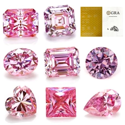 Pink Moissanite Loose Stones GRA Certified Multi Shape Brilliant Cut VVS Jewelry - Image 1 of 4