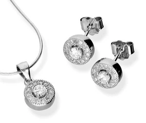 925 Silber SCHMUCKSET mit Zirkonia, ANHÄNGER + Ohrstecker inkl. ETUI, rhodiniert - Bild 1 von 3