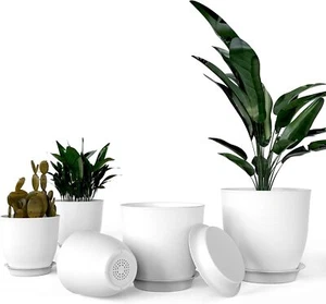 iPower 5PCS Plastic Planter Pots Set 4.5-7.1'' Plant Pot w/Drainage Holes & Tray - Picture 1 of 7