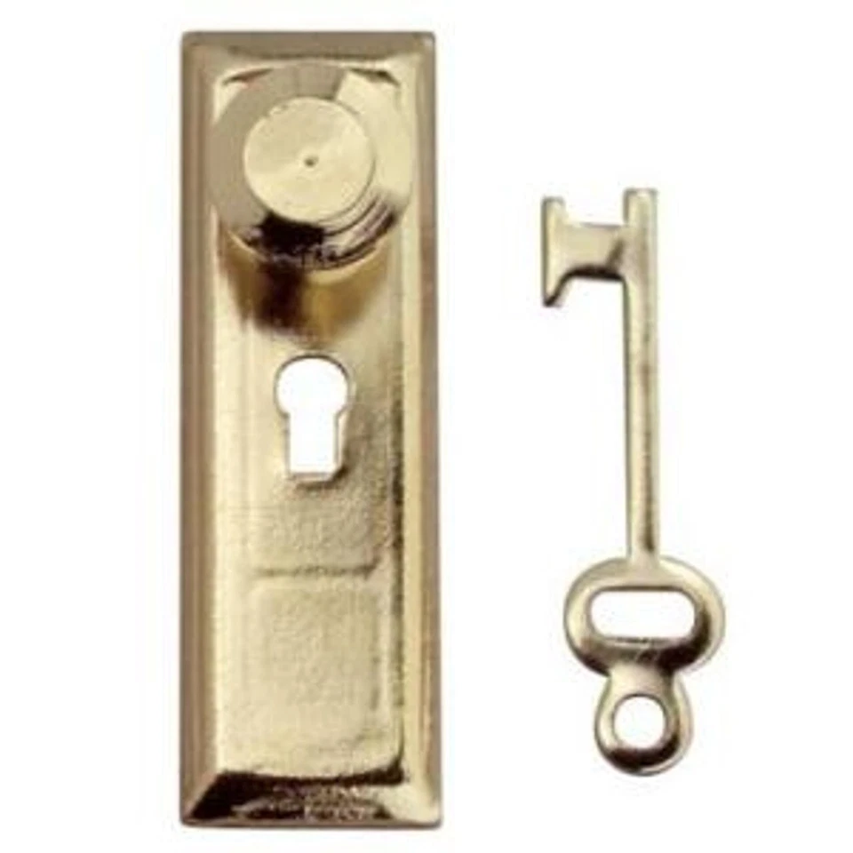 Dollhouse Part -  Door Knob, Plain Rectangular Keyplate & Key,  Brass, HW1114 — 第 1/1 张图片