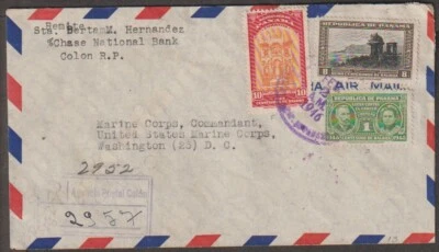 Panama 1946 10c brown, 10c red & orange,1cgreen on reg.cover to us - Imagem 1 de 2
