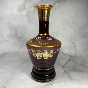 Precioso jarrón de vidrio amatista veneciano pintado a mano United China & Glass Co., Japón - Imagen 1 de 15