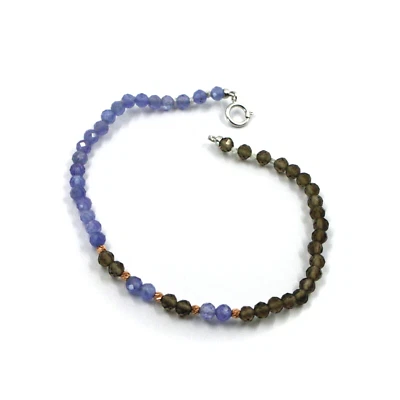 Pulsera oro rosa blanco 18k 7.1" alternativa 3.5mm cuarzo ahumado tanzanita azul Foto 1 de 4