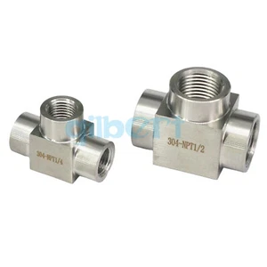 4000 PSI 1/8"" 1/4"" 1/2"" 3/4"" 1"" NPT BSP Buchse T-Shirt 304 Edelstahl Rohr Fitting - Bild 1 von 11