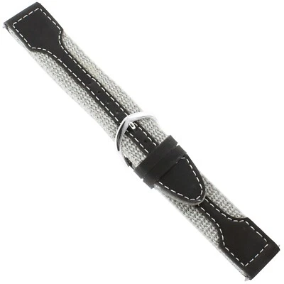 19mm Speidel Express Gray Nylon Black Leather White Stitch Sport WatchBand 3056 - Image 1 of 4