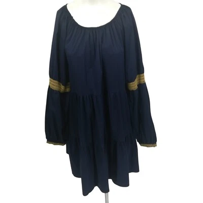 Vestido Elizabeth and James Boho Shift en Niveles Talla XL Manga Abullonada Azul Calado Foto 1 de 4