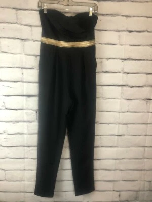 Mono Semilla Mostaza Talla S Mujer Negro con Banda Dorada Sin Tirantes Espalda Cremallera Foto 1 de 4