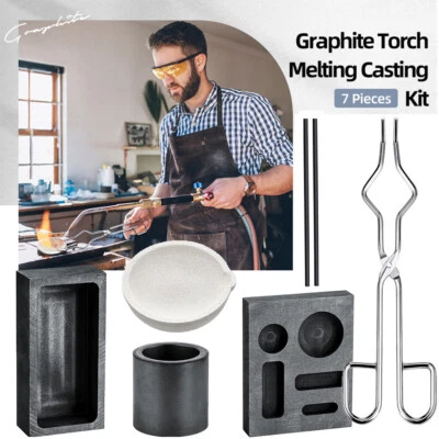 7pcs 5-in-1 Graphite Torch Melting Casting Kit Set Gold Silver Crucible Tong Rod - image 1 of 4