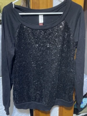 Без границ толстовка женщин средний блестки реглан длинным рукавом Топ черный вечеринки - Изображение 1 из 4