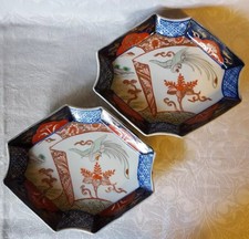 Japanese Arita Imari Pair Scalloped Sweetmeat 6 1/2" Dishes Meiji Period : used