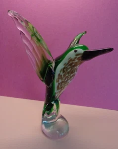 Colibrì volante verde/oro fatto a mano💗Statuina in vetro artistico stile Murano - Foto 1 di 9