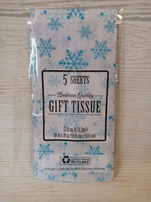 New! White & Blue Snowflake Gift Tissue Paper 5 Sheets 20x20" Christmas Presents - Image 1 of 4