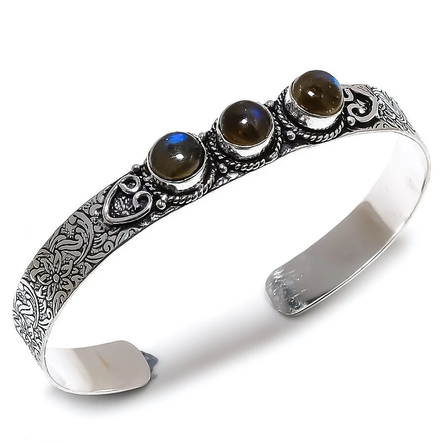 Labradorite Gemstone Handmade 925 Sterling silver Cuff Bracelet Adjustable - Image 1 of 1