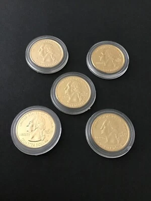 Lot of 5 -24 KT GOLD PLATED 2002 STATE QUARTERS - Image 1 of 2