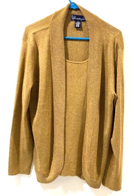 Top Susan Graver/Estilo Vacaciones Dorado Brillante Para Mujer Talla Grande 1 pieza/aspecto dúo Foto 1 de 4