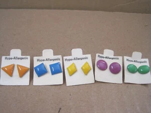 Vintage 1990's Earrings lot New (5) Hypo- allergenic Colorful Shapes - Picture 1 of 5