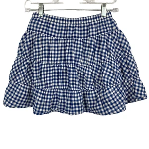 Lands End Kids Skort Girls Sz 7 Blue Cotton Gingham Tiered Mini Skirt Skirt - Picture 1 of 8