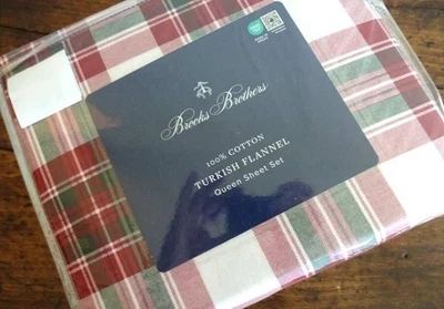 JUEGO DE SÁBANAS BROOKS BROTHERS Rojo Verde Blanco A CUADROS Turco Vacaciones FLANELA REINA Foto 1 de 4