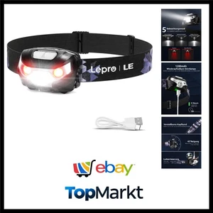 LE Stirnlampe LED Wiederaufladbar, USB Kopflampe mit Rotlicht& 5 Lichtmodi, ... - Bild 1 von 10