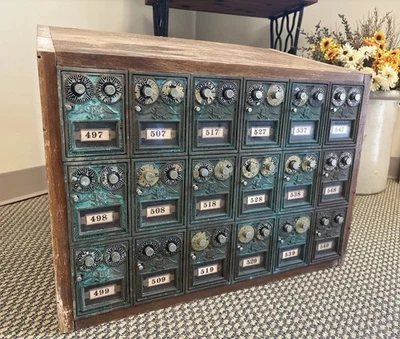 Antique Post Office Boxes Wood Cabinet Vintage United States P.O. Box 18 Door - Image 1 of 4