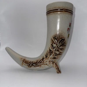 Vtg Old Germany Horn Shaped Ceramic Beer Stein Deutshland Crests 8” - Picture 1 of 7