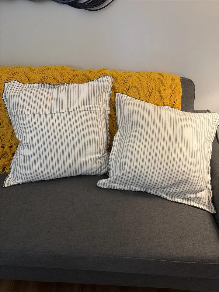 White and Grey Throw Pillows Set of 2 18x18 Decorative Farm Style Square Pillow - Image 1 of 4