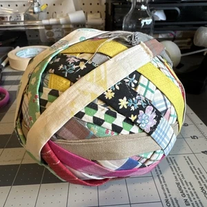 Antique Quilt Fabric Rag Ball American Primitive Country Rare 17" Diameter - Picture 1 of 9
