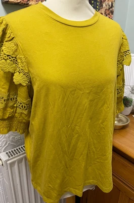 MONSOON FAY FABRIC MIX TOP YELLOW  SIZE M BRODERIE SLEEVES COTTON £39 - Image 1 of 4