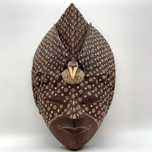Beautiful Indonesian Trontum Motif Wooden Mask with Bird Batik Design Face Head - Picture 1 of 18