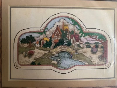 Bridgetown Cross Stitch Kit Arch Bridge Garden NIP 22x15 Printed Aida - Image 1 of 4