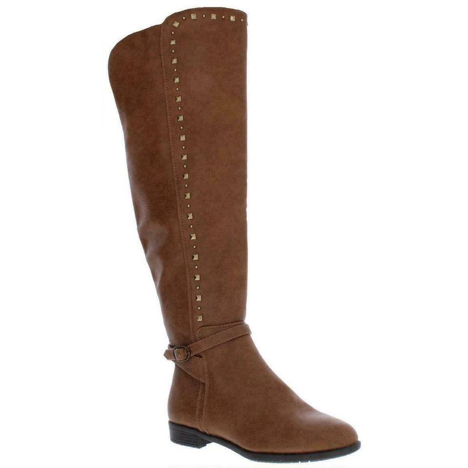 Rialto Women Ferrell Knee High Riding Boots US 6M Wide Calf Cognac Brown Smooth