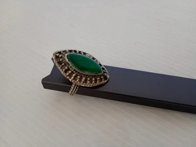 Anello Art Deco Vintage in Argento con gemma ovale verde Gioiello - Immagine 1 di 4