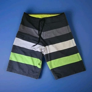Burnside Trunks Board Shorts 28 Negro Verde Gris Tostado Con Bolsillo con Cremallera - Imagen 1 de 4