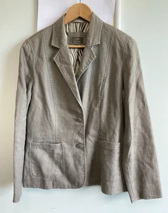 Ladies Per Una M&S Pure Linen Khaki Green/Grey Jacket. Size 14 Marks Spencer - Picture 1 of 10