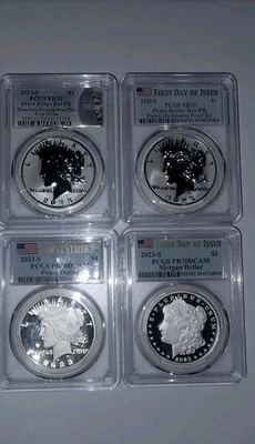 Graded Coin Lot of 4 PCGS PR70 Peace Dollar & Morgan Dollar Coins - Image 1 of 4
