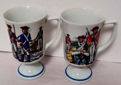 Juego de 2 tazas de pedestal escenas de guerra revolucionaria MCM vintage Japón Foto 1 de 4