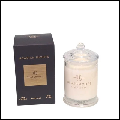 Vela de soja blanca Oud Arabian Nights Glasshouse Fragrances 60 g 2,1 oz con caja Foto 1 de 4