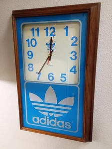 Vintage Collectible Adidas Trefoil Logo Blue Grey Silver Wood Wall Clock Hanover - Picture 1 of 22